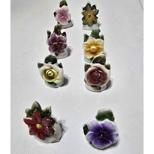 Vintage Commodore Porcelain Flower 8 Place‎ Card Holders Japan Floral Multicolor